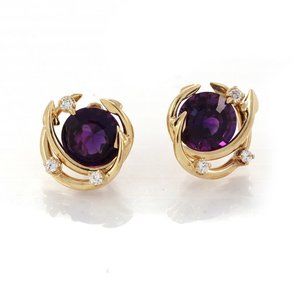 Tiffany & Co 18K Yellow Gold Amethyst Dia Earrings